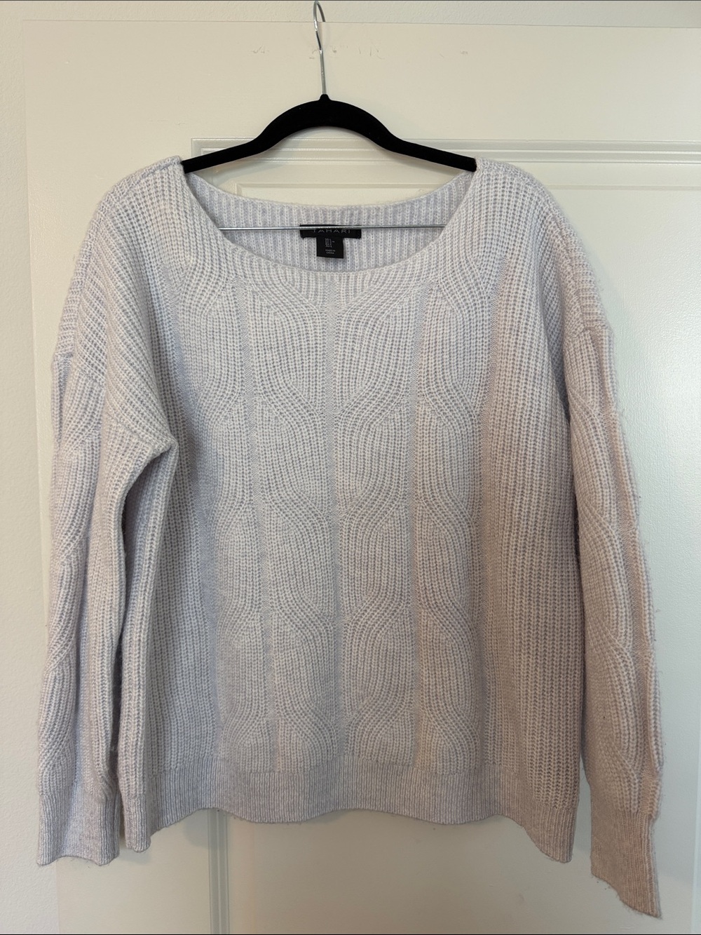 Tahari Light Lavender Cable-Knit Scoop-Neck Sweater